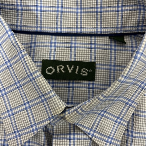 Orvis Blue Long Sleeve Men's Vented Small Check Chest Pocket - Picture 2 of 9